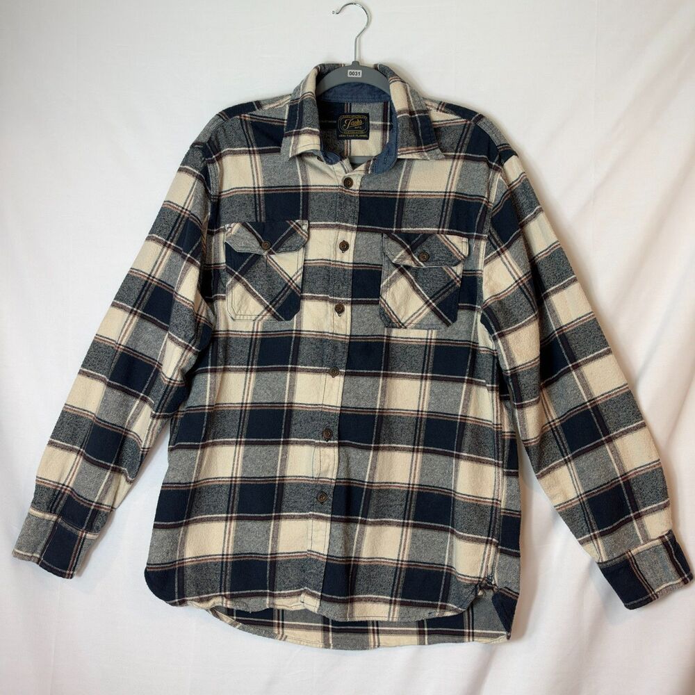 Jacks MFG Navy Plaid Flannel Shirt Heritage Style Size L